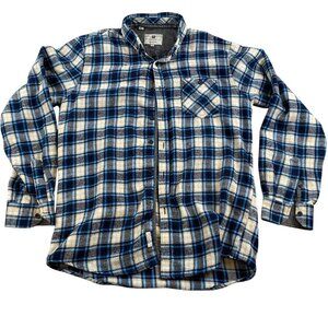 Steel and Jelly Mens Flannel Shirt Large Blue & White Plaid Button-Up Long Sleev